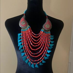 Bohemian Red and Turquoise Statement Necklace
